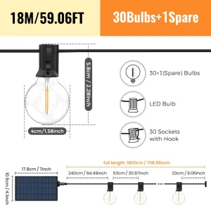 Solar String Lights Outdoor G40 Patio Lights with LED Shatterproof Bulbs,Weatherproof Hanging Lights for Backyard Bistro
