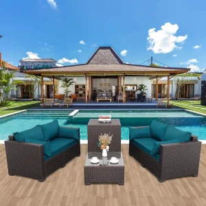 Outdoor Furniture Set, with Cushions and Coffee Table, 4 Pcs