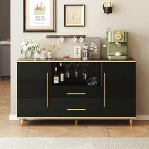 55" Kitchen Sideboard Cabinet with 2 Drawers and Wine Glass Holder