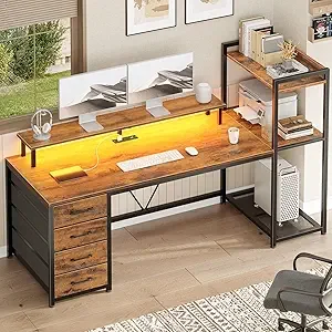 59" Computer Desk with 4 Drawers and Shelves
