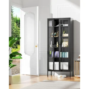 Metal Display Curio Cabinet with Glass Doors