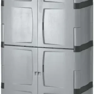 Rubbermaid Freestanding Storage Cabinet, Five Shelf with Double Doors, Lockable, Large, 690-Pound Capacity, Gray