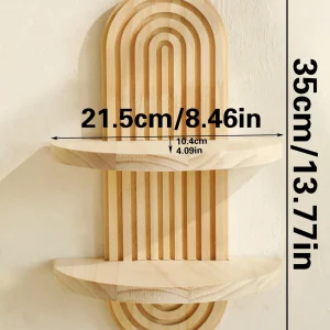 1Pc Boho Style Wooden Wall Shelves - Natural Wood Finish,