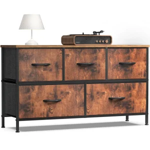 Living Room Cabinet With 5 Fabric Drawers Steel Frame Assembly