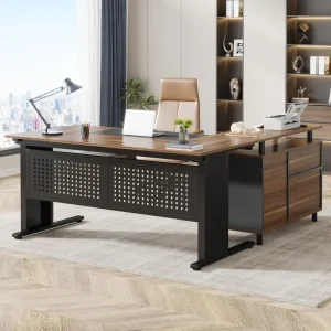 63 Inch Large Office Desk L Shaped Computer Desk with Drawers and Storage Shelves